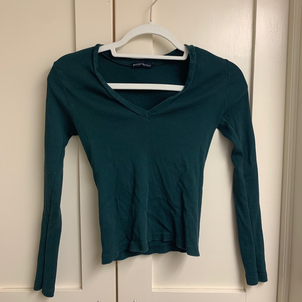 Brandy Melville Green Long Sleeve V-neck